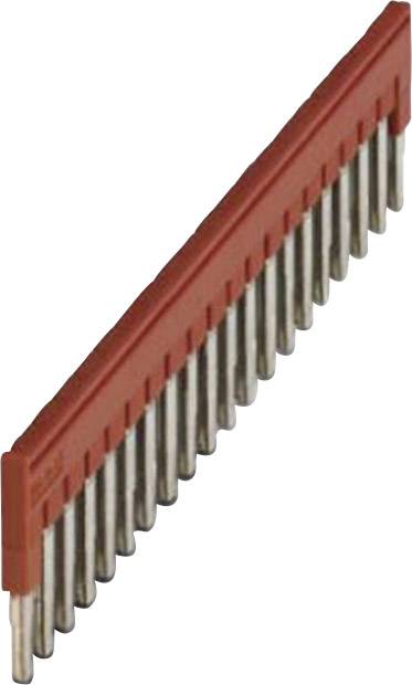 Metallpin-Steckbrücke mit rotem Kunststoffgriff, verwendet zur elektrischen Verbindung auf einer Leiterplatte.