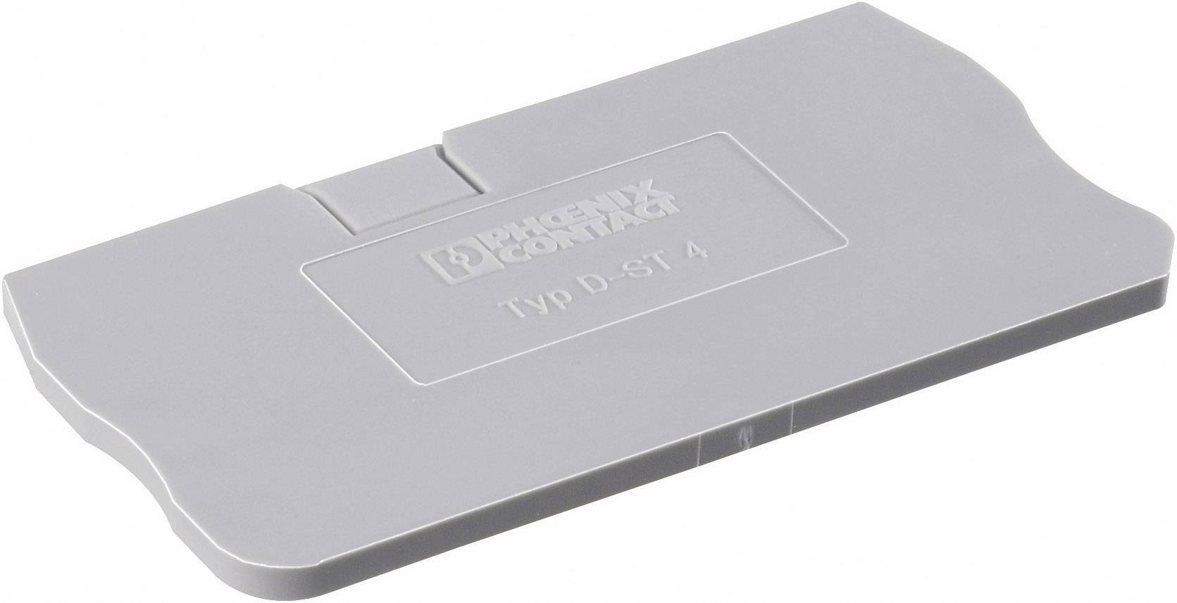 Graue Kunststoffabdeckung mit dem Aufdruck 'Phoenix Contact Typ D-ST 4', verwendet vermutlich zur Abdeckung von elektrischen Anschlüssen.