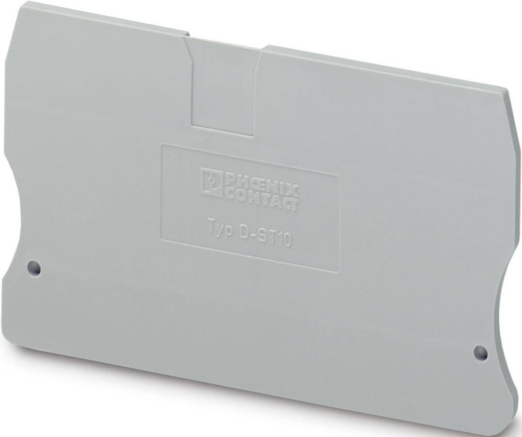 Eine graue Kunststoffabdeckung von Phoenix Contact mit der Aufschrift 'Typ D-ST10'.