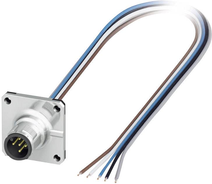 Ein rechteckiger elektrischer Stecker mit Metallgehäuse und mehreren, farbigen Kabeln, die aus einer Seite herausführen.