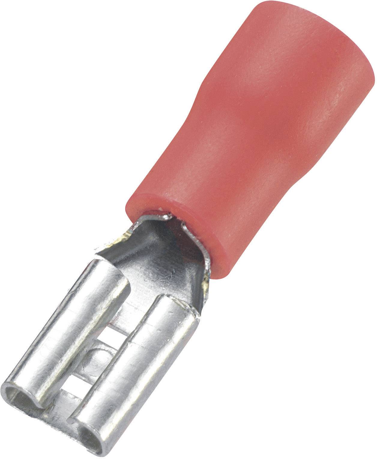 Ein rotes Kabelschuhstecker mit Metallanschluss.