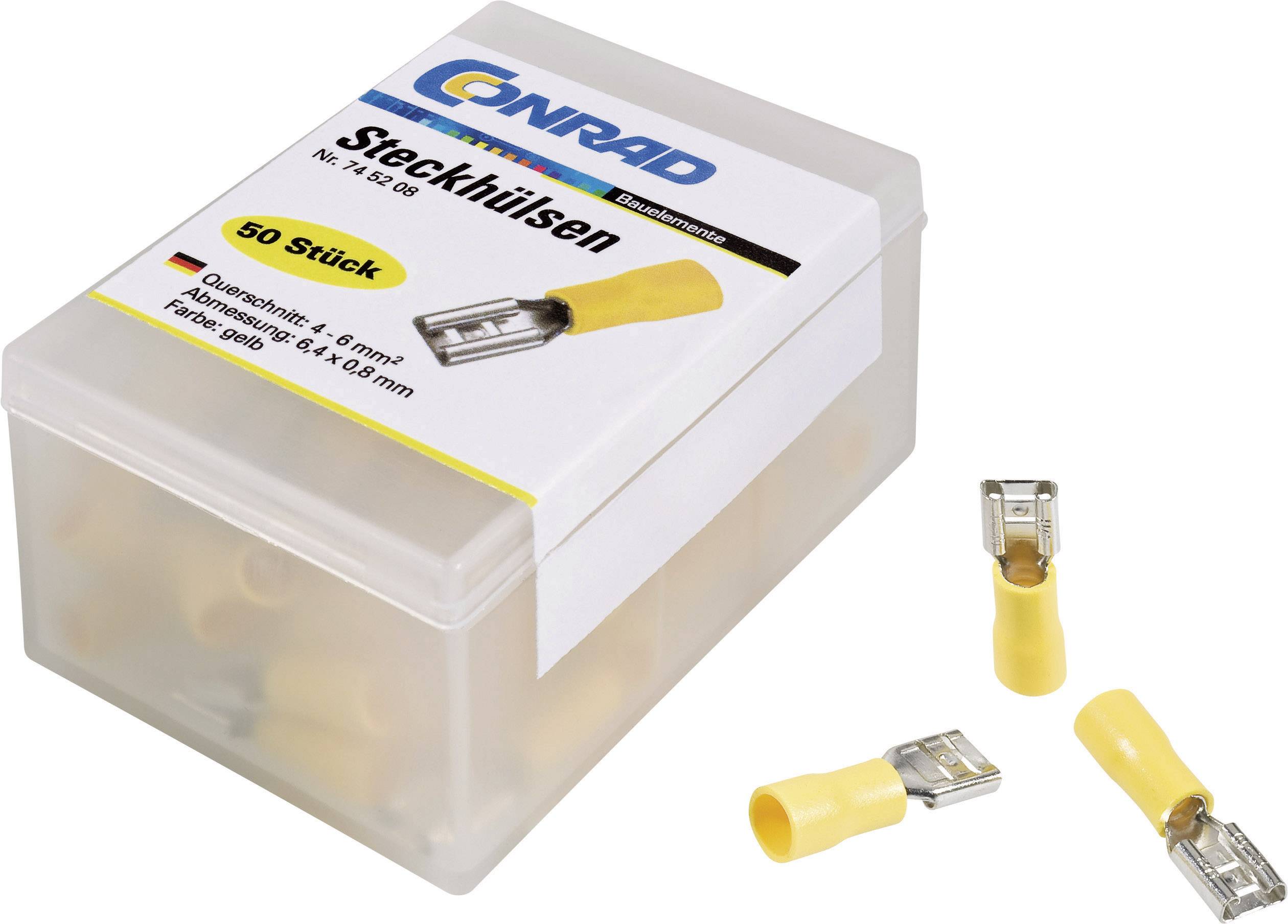 TRU Components 1572133 Flachsteckhülse Steckbreite: 6.4mm Steckdicke: 0.8mm 180° Teilisoliert Gelb 50St.