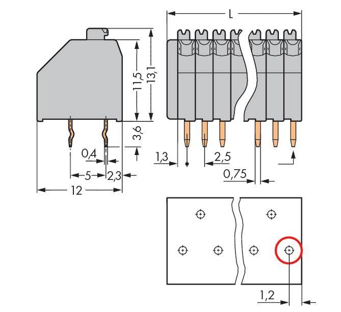 WAGO 250-405/000-012 Federkraftklemmblock 0.50mm² Polzahl 5 Orange 340St.