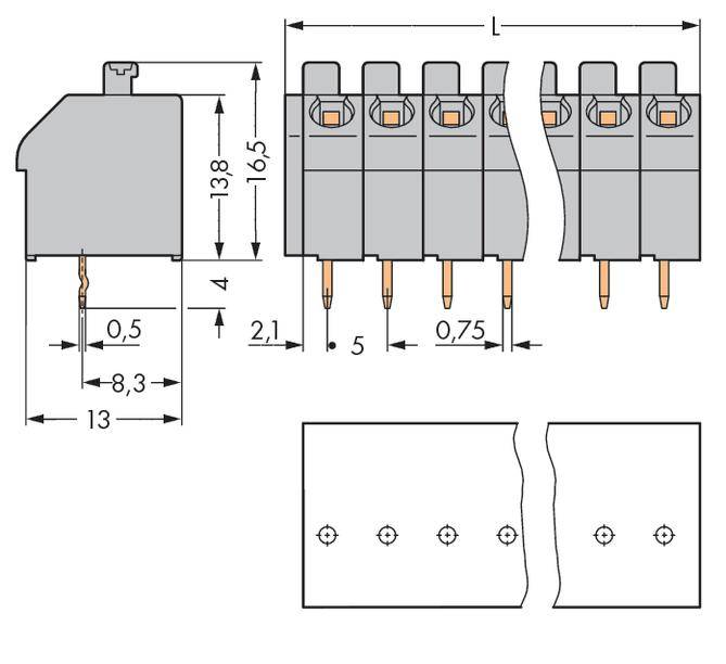 WAGO 250-505/000-006 Federkraftklemmblock 1.00mm² Polzahl 5 Blau 180St.