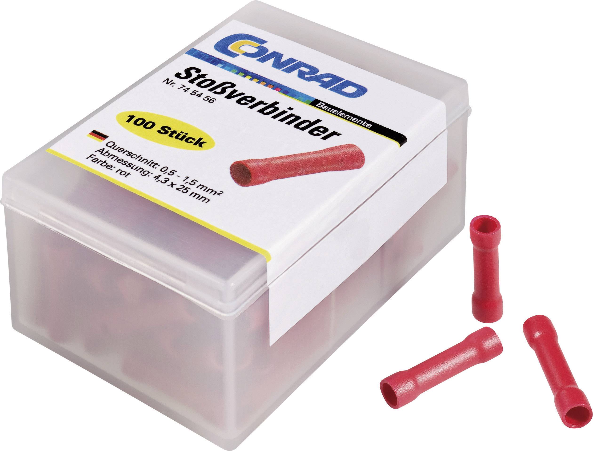 TRU Components 745456 Stoßverbinder 0.50mm² 1.50mm² Vollisoliert Rot 100St.