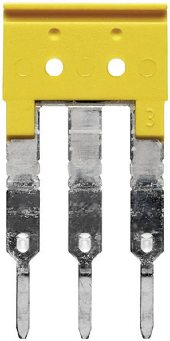 Gelbe Sicherung mit drei flachen Metallkontakten. Die Oberseite hat drei Löcher.