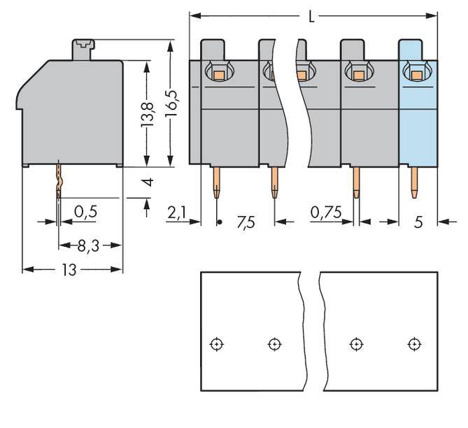 WAGO 250-603/000-006 Federkraftklemmblock 1.00mm² Polzahl 3 Blau 200St.
