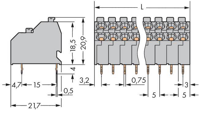 WAGO 250-716 Doppelstockklemme 1.00mm² Polzahl 32 Grau 36St.