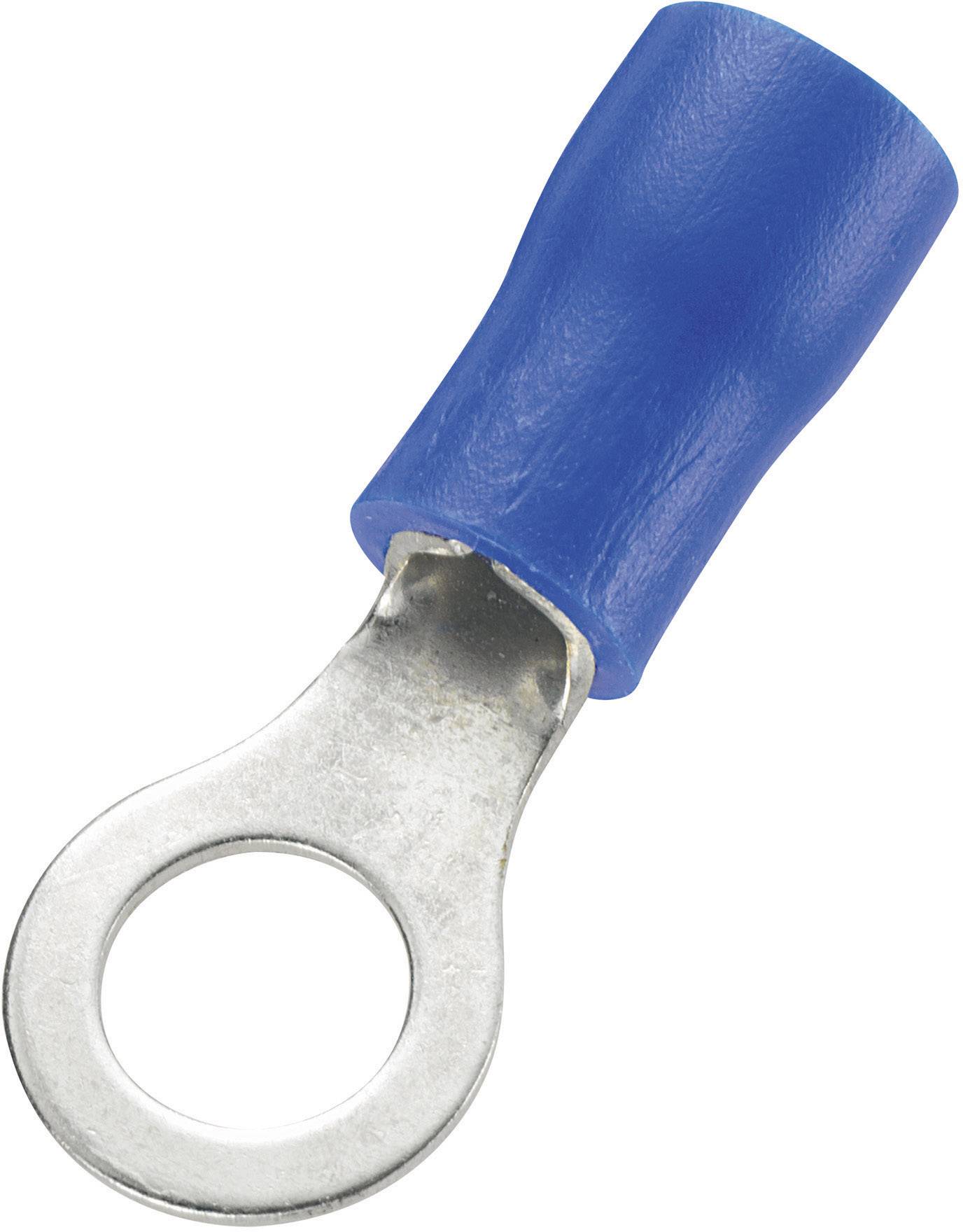 Isolierter Ringkabelschuh mit blauer Kunststoffummantelung für elektrische Verbindungen.