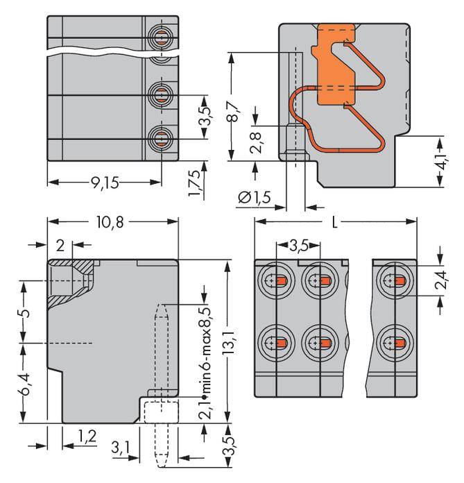 WAGO Buchsengehäuse-Kabel 252 Polzahl Gesamt 2 Rastermaß: 3.50mm 252-102 600St.