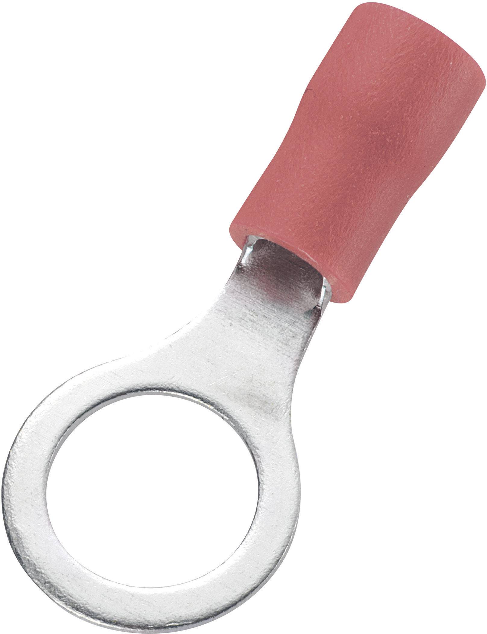 Ein roter Kabelschuh mit Ringöse für elektrische Verbindungen.