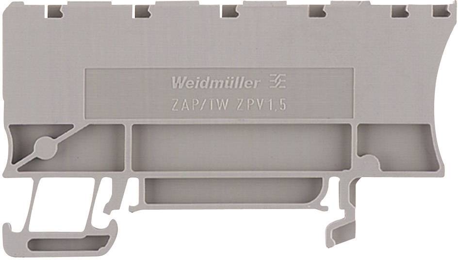 Graues Kunststoffterminalblockgehäuse von Weidmüller, Beschriftung 'ZAP/TW ZPV 1.5'.