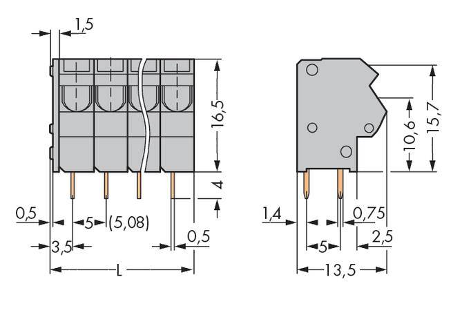 WAGO 254-154 Federkraftklemmblock Polzahl 4 Grau 220 St.