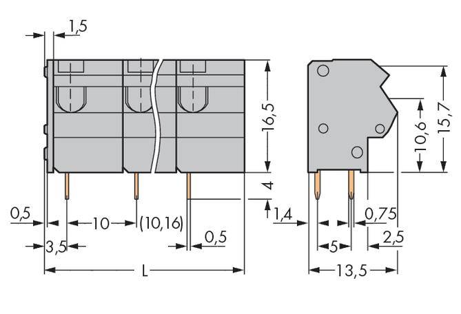 WAGO 254-352 Federkraftklemmblock Polzahl 2 Grau 200St.