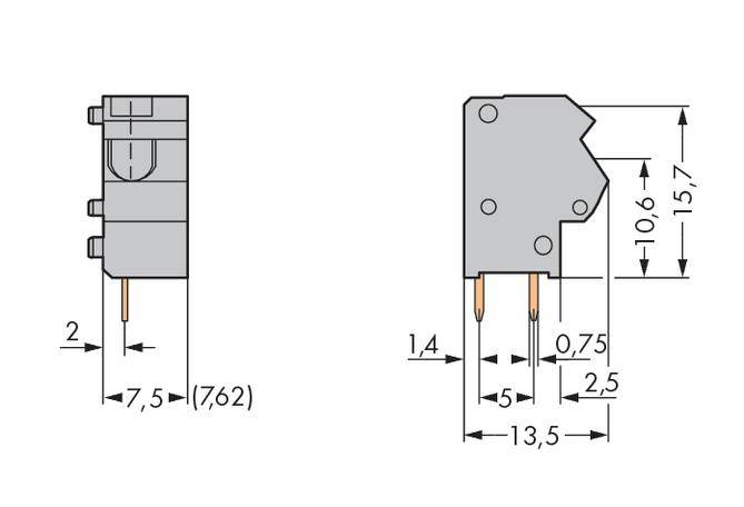 WAGO 254-812 Federkraftklemmblock Polzahl 1 Dunkelgrau 400St.