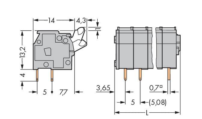 WAGO 255-410/000-009/999-950 Federkraftklemmblock 2.50mm² Polzahl 10 Lichtgrau 80St.