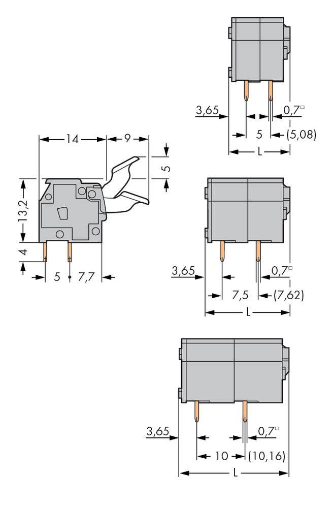 WAGO 255-402/333-000 Federkraftklemmblock 2.50mm² Polzahl 2 Grau 400St.
