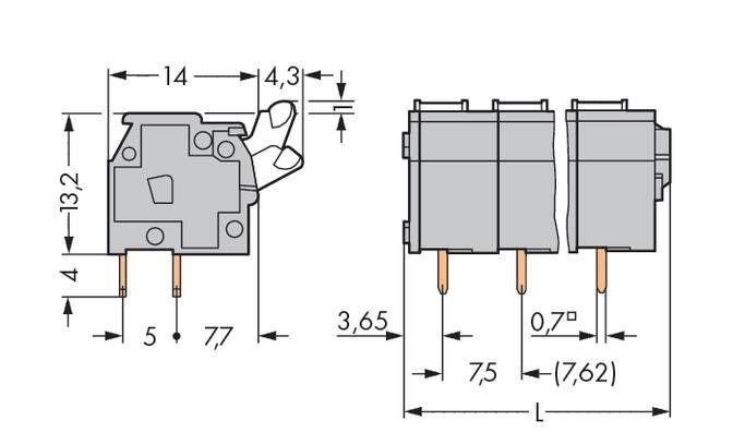 WAGO 255-509 Federkraftklemmblock 2.50mm² Polzahl 9 Grau 60St.