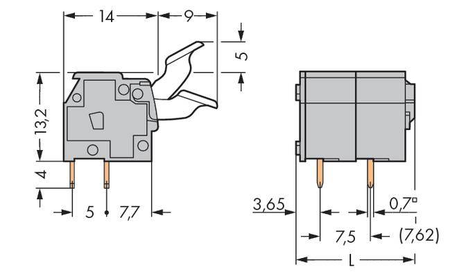 WAGO 255-502/333-009/999-950 Federkraftklemmblock 2.50mm² Polzahl 2 Lichtgrau 280St.