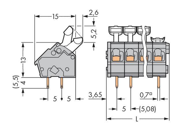 WAGO 256-436/000-009/999-950 Federkraftklemmblock 2.50mm² Polzahl 36 Lichtgrau 20St.