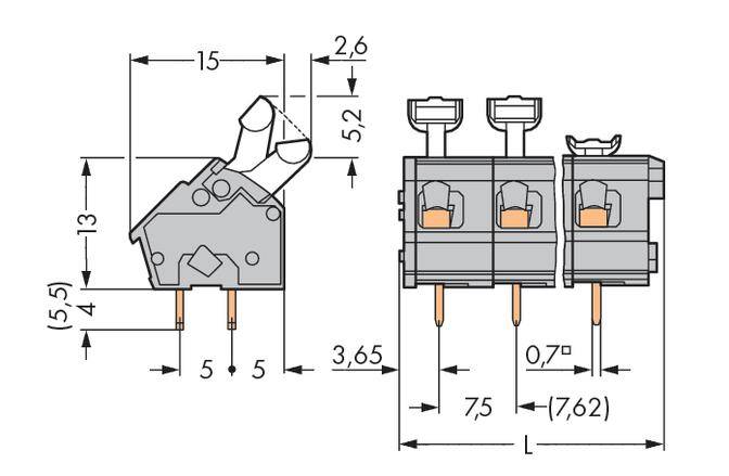 WAGO 256-504/332-000 Federkraftklemmblock 2.50mm² Polzahl 4 Grau 140St.