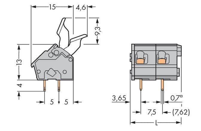 WAGO 256-502/333-009/999-950 Federkraftklemmblock 2.50mm² Polzahl 2 Lichtgrau 280St.