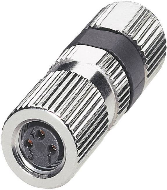 Metallstecker mit vier Pins, verwendet für industrielle Verbindungen. Robuste Bauweise, hohe Zuverlässigkeit in anspruchsvollen Umgebungen.