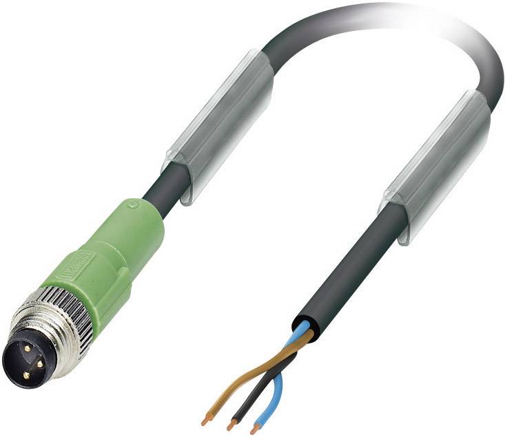 Abbildung eines elektrischen Steckers mit drei freiliegenden Drähten; grün-schwarzer Kabelmantel, geeignet für industrielle Anwendungen.