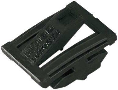 Ein schwarzer Kunststoffkeil mit der Aufschrift 'HINSTA', verwendet zum Nivellieren von Fliesen bei der Verlegung.