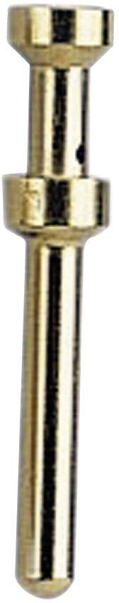 Ein goldfarbener Metallstift, vermutlich ein technisches Bauteil, mit geraden Linien und zwei ringförmigen Verdickungen.