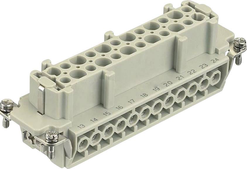 Grau-beiger elektrischer Steckverbinder mit 24 nummerierten Kontakten und seitlichen Schrauben. Geeignet für industrielle Anwendungen.