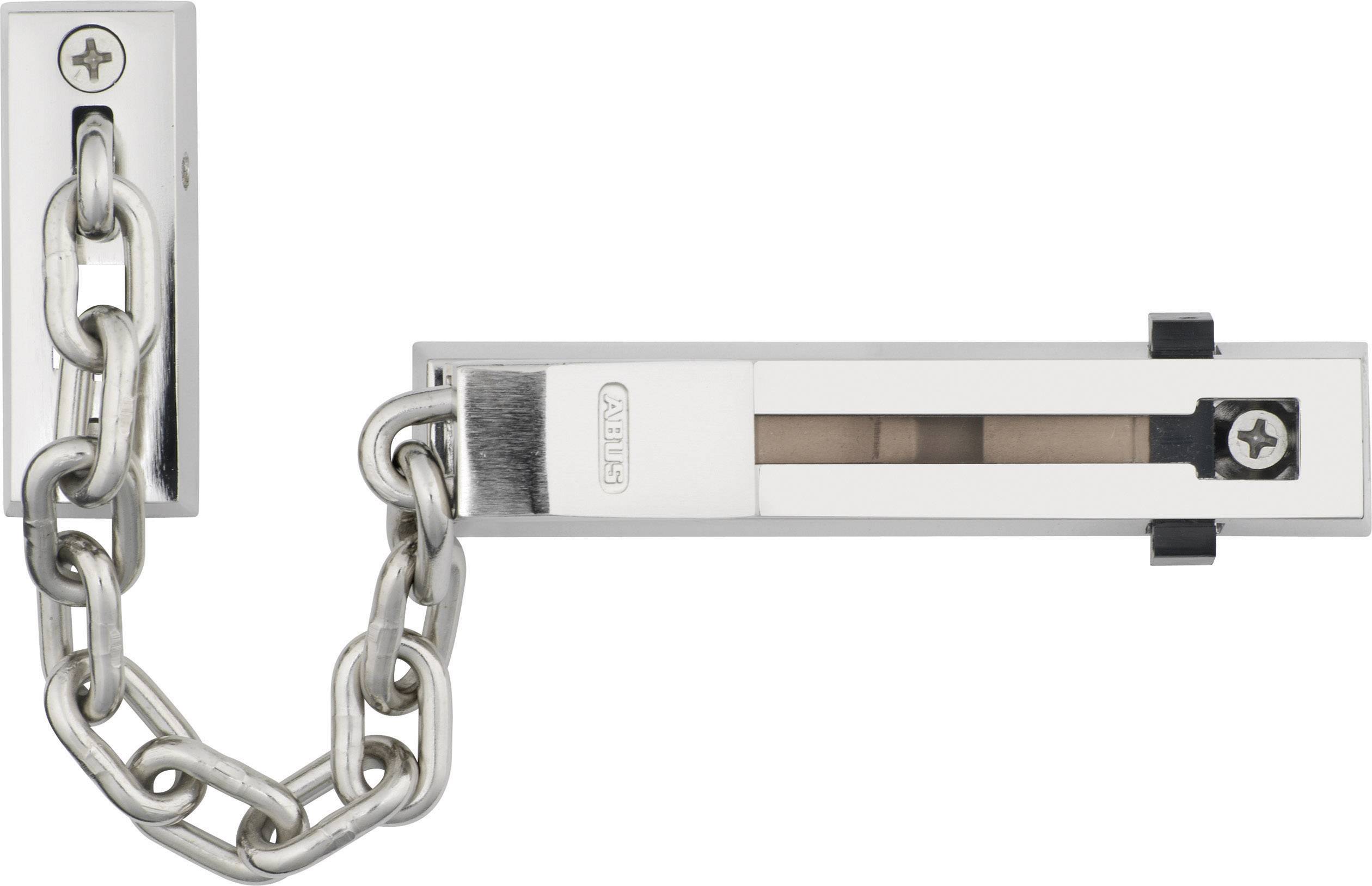 Türkette aus Metall, montiert zwischen zwei rechteckigen Halterungen. Eine ermöglicht das Öffnen der Tür mit eingeschränkter Bewegung.