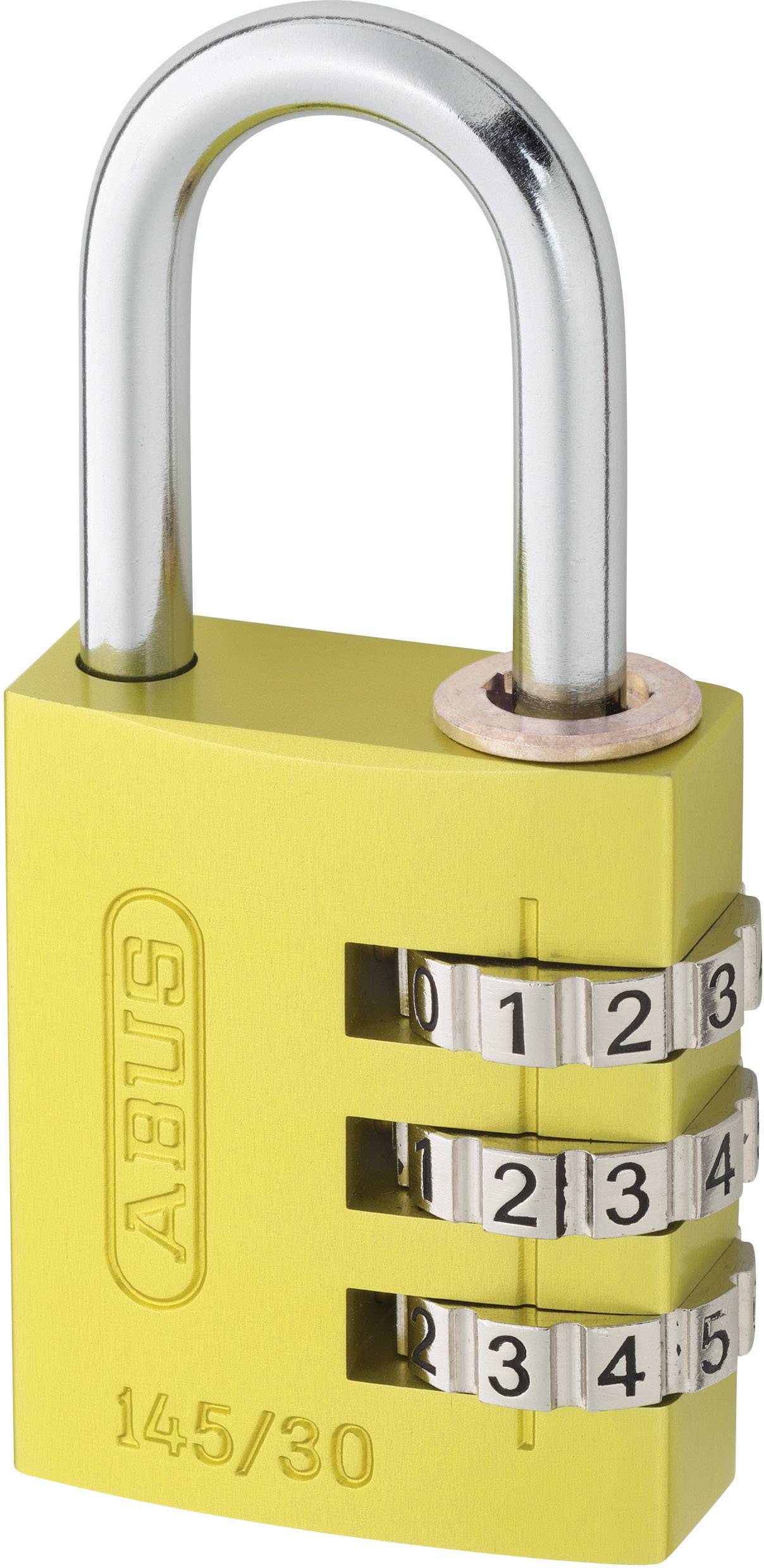 Zahlen-Vorhangschloß-AluminiumBreite 30mm,145/30 m.EAN,Farbe gelb