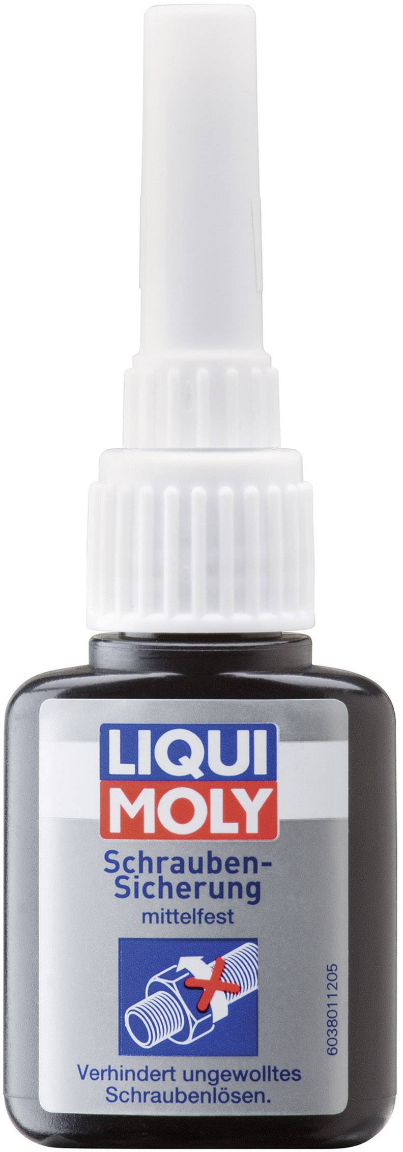 Flasche 'Liqui Moly Schrauben-Sicherung mittelfest', verhindert unerwünschtes Lösen von Schrauben, 10g, graues Etikett.