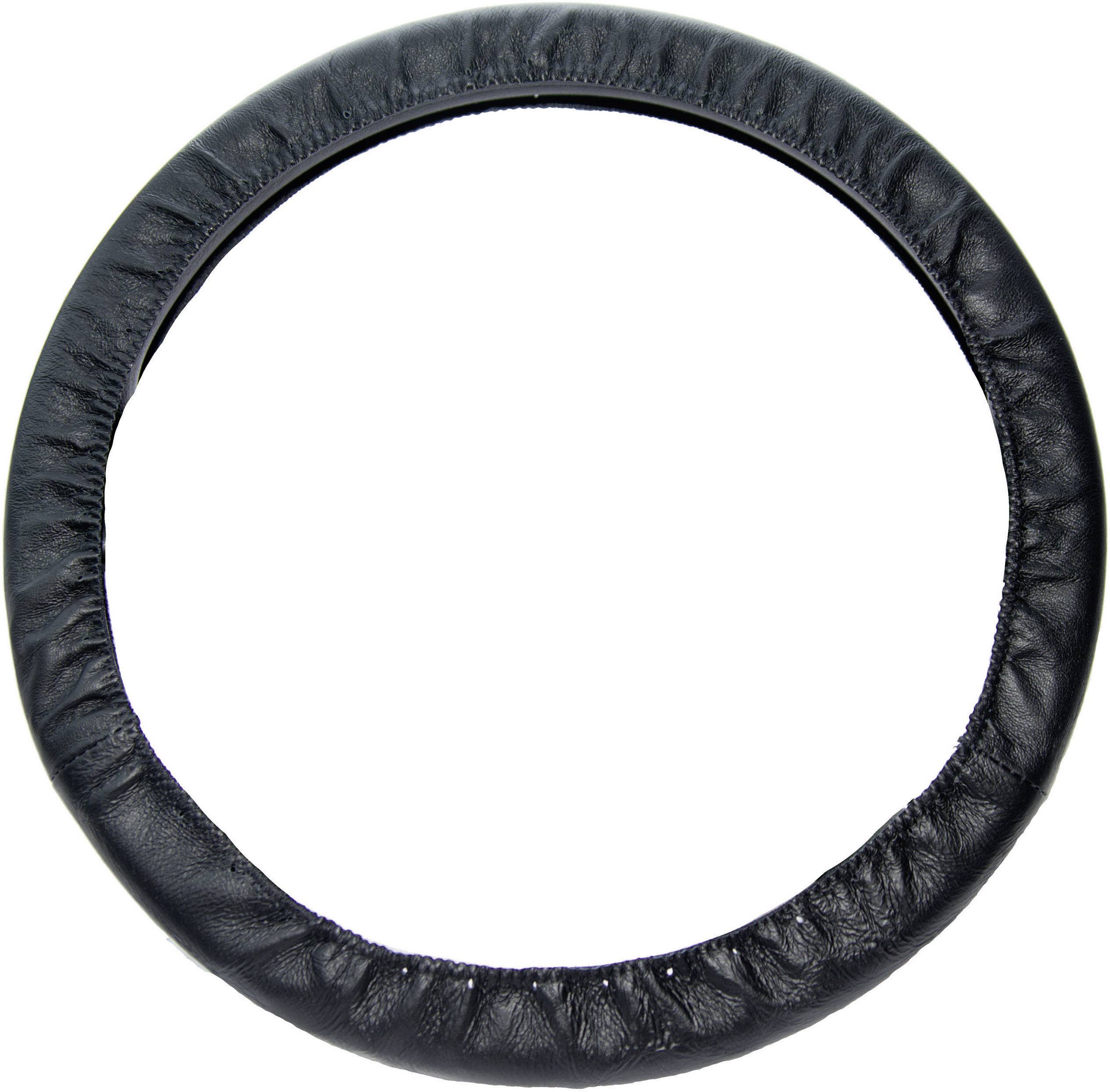 Schwarzer Lenkradbezug aus Leder, rund, glatt und schlicht.