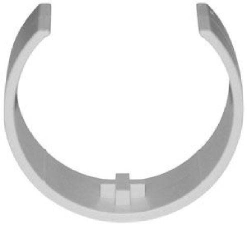 Weiße, halbkreisförmige Kunststoffhalterung mit flachen Enden.