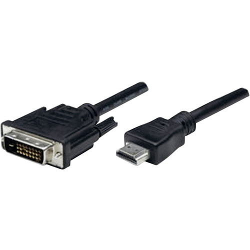 Manhattan HDMI / DVI Adapterkabel HDMI-A Stecker, DVI-D 24+1pol. Stecker 1.80m Schwarz 372503-CG schraubbar HDMI-Kabel