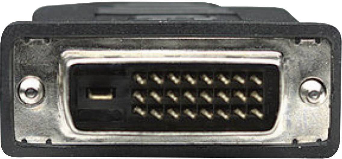 Nahaufnahme eines DVI-Steckers mit 24+1 Pins, der zur Verbindung von Monitoren mit Computern verwendet wird.
