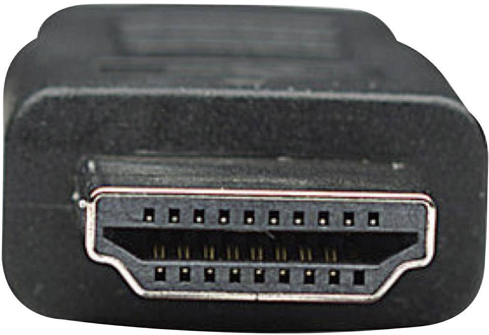 Ein HDMI-Stecker mit mehreren Pins, verwendet für die Übertragung von Audio- und Video-Daten zwischen Geräten wie Fernsehern und Computern.
