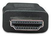 Ein HDMI-Stecker in Nahaufnahme, zeigt die spezielle Anordnung der Pins, üblicherweise zum Übertragen von digitalen Audio- und Videosignalen verwendet.