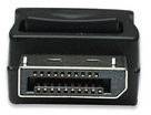 Ein schwarz-goldener DisplayPort-Stecker, verwendet zum Anschluss von Computern an Monitore, zeigt die typische rechteckige Form und Kontaktstifte.