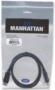 Ein Packungskabel der Marke 'Manhattan', schwarz. Eignet sich für Audio-Verbindungen. Verpackt in durchsichtiger Plastikhülle.