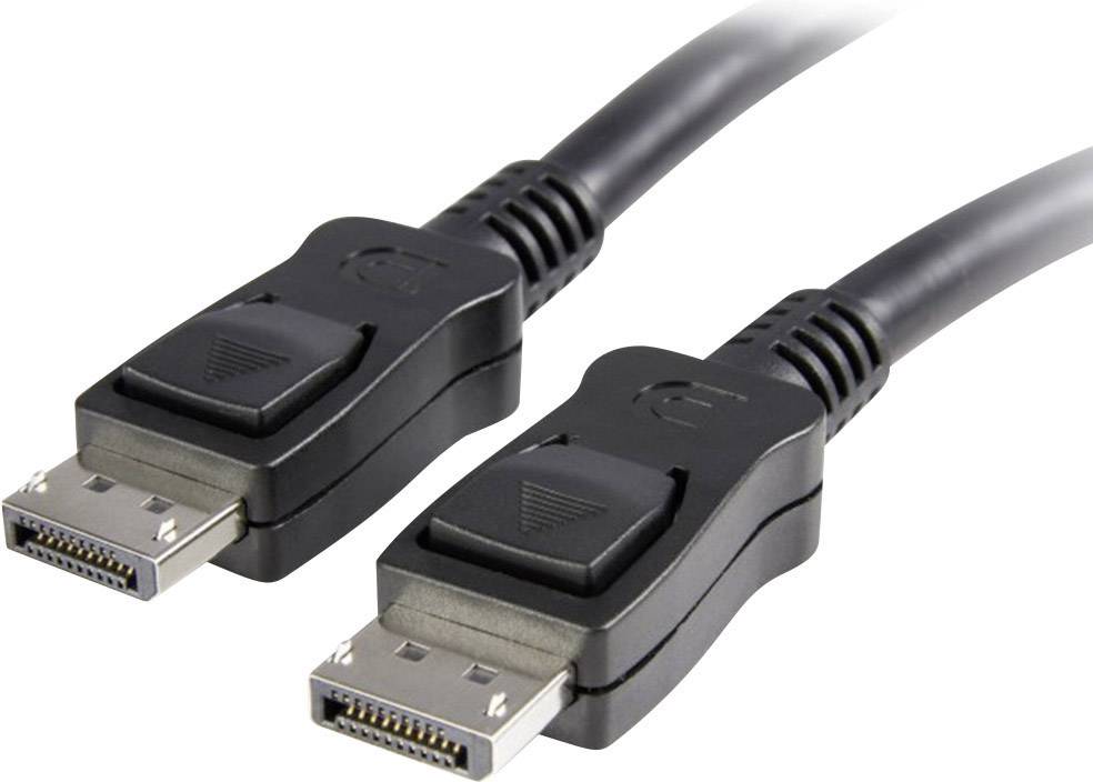 Zwei schwarze DisplayPort-Kabel mit Steckern, die für den Anschluss von Monitoren an Computer zur Übertragung von Video- und Audiosignalen verwendet werden.