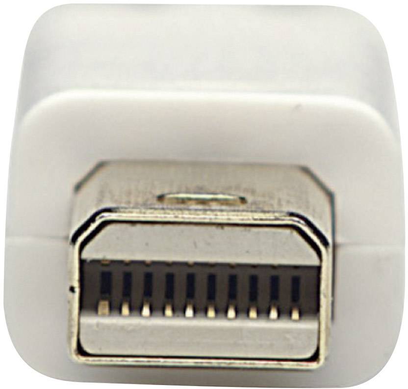 Nahaufnahme eines Mini DisplayPort-Steckers, der für den Anschluss von Computern an Monitore oder andere Anzeigegeräte verwendet wird.
