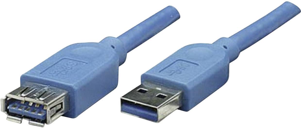 Manhattan USB-Kabel USB 3.2 Gen1 (USB 3.0 / USB 3.1 Gen1) USB-A Stecker, USB-A Buchse 3.00 m Blau v