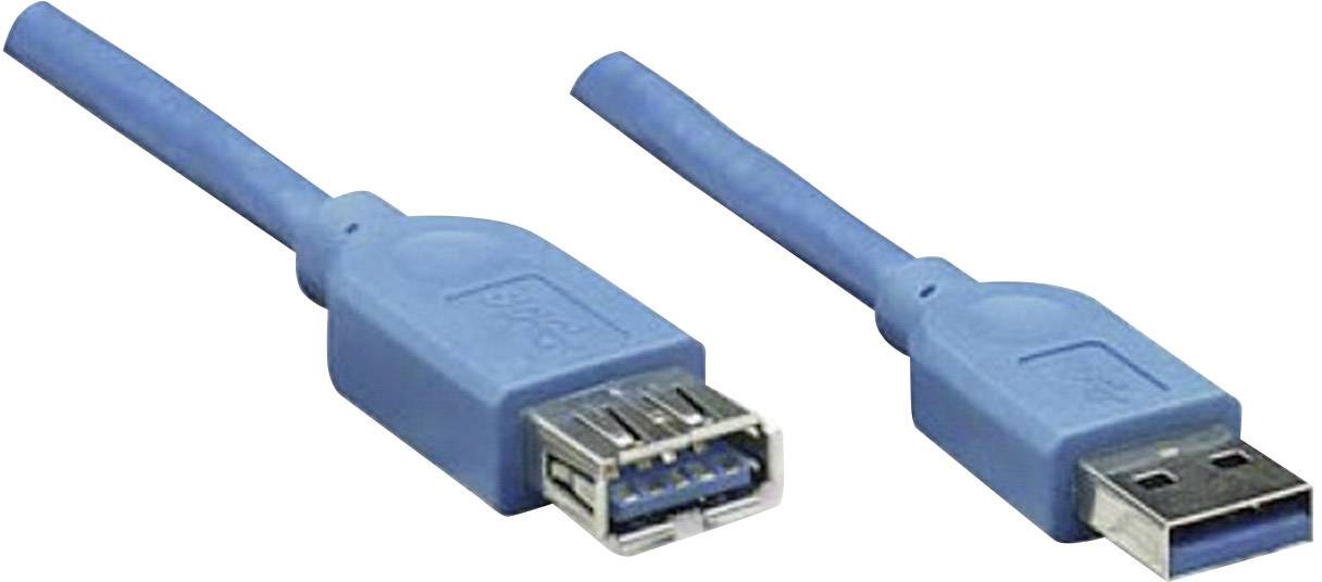 Zwei blaue USB 3.0 Kabelstecker, einer mit männlichem, einer mit weiblichem Anschluss, die eine Datenverbindung herstellen können.
