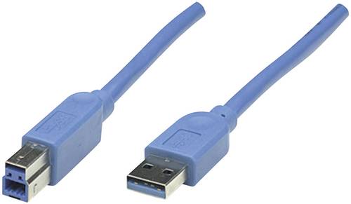 Manhattan USB 3.0 Anschlusskabel [1x USB 3.0 Stecker A - 1x USB 3.0 Stecker B] 3.00m Blau vergoldete