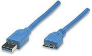 Manhattan USB-Kabel USB 3.2 Gen1 USB-A Stecker, USB-Micro-B 3.0 Stecker 2.00 m Blau vergoldete Steckkontakte, UL-zertifiziert 325424-CG