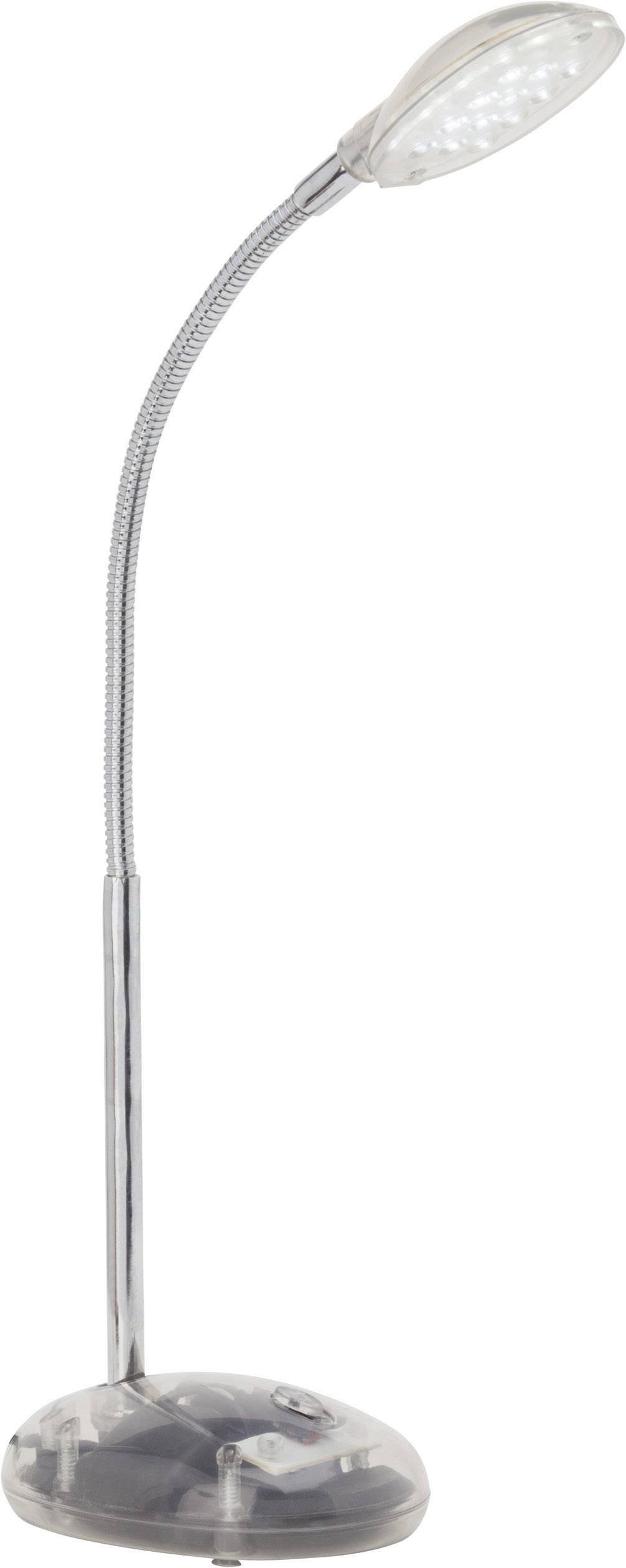 Flexible Leselampe aus gebürstetem Metall mit LED-Leuchtkopf.