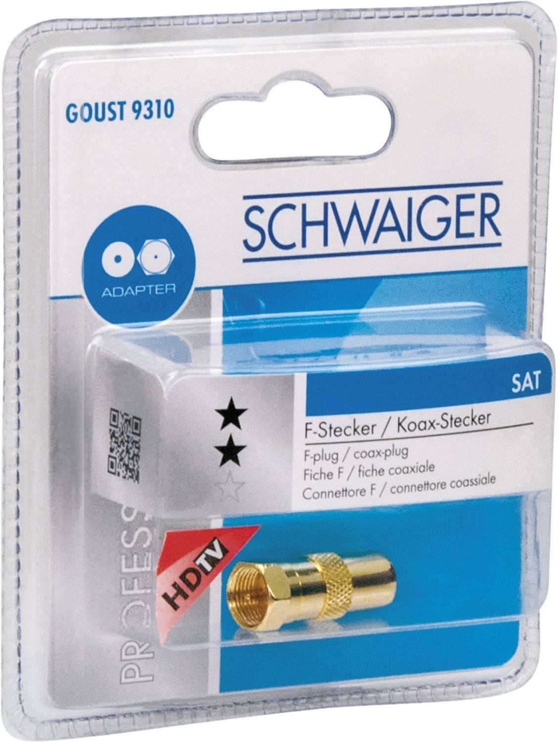 Schwaiger GOUST9310537 F-Koax-Adapter vergoldet Anschlüsse: F-Stecker, Koax-Stecker IEC 1St.
